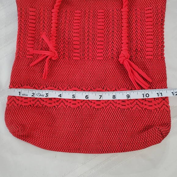 Vintage Red Boho Crochet Fabric Tote Handbag - Picture 4 of 11